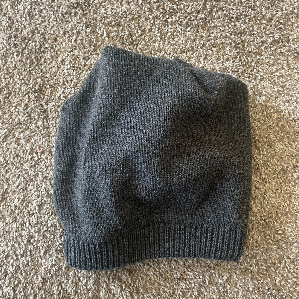 Dark Gray 2-in-1 Knit Beanie and Neck Scarf - Universal Size - Good Condition